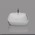 Modern White Square Ceramic Bathroom Sink With Faucet And Reflection 3d model