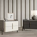 Modern Light And Dark Nightstand With Marble Top Gold Handles Drawers Framed Art Table Lamp