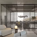 Modern Living and Dining Room Interior Design With Glass Partitions Large Windows And Pendant Lights