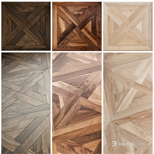 Wooden Flooring Components Featuring Diverse Herringbone Parquet Patterns And Wood Tones 3d model 