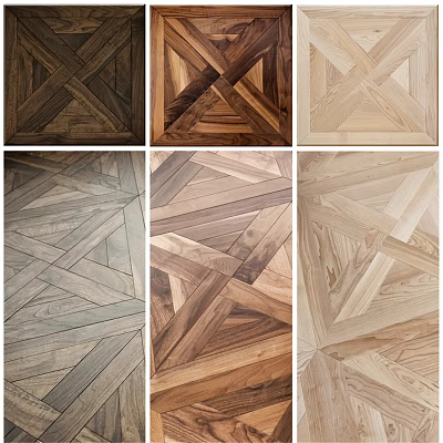 Wooden Flooring Components Featuring Diverse Herringbone Parquet Patterns And Wood Tones 3d model