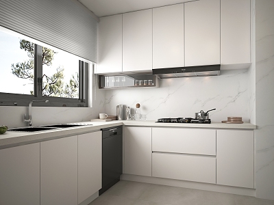 Minimalist kitchen pure white cream kitchen model