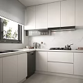 Modern Kitchen Interior Design With White Cabinets Marble Countertops And Window 3d model
