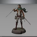 Eren Yeager Action Figure with Survey Corps Uniform Green Cloak Swords and Titans Theme Sculpture
