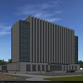 Modern Office Building With Glass Curtain Wall White Facade Greenery Parking Lot And Cars