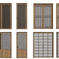 Various Wooden Sliding Doors With Grid Patterns And Panel Designs 3d model