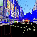 Vibrant Commercial Street With Shops Tall Buildings Billboards Benches Green Plants And Pedestrians