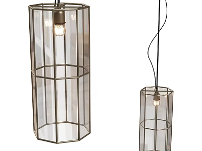 Modern Minimalist Cylindrical Pendant Lights with Metal Frame and Transparent Glass 3d model