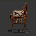 Ancient Egyptian Carved Wooden Chair With Intricate Figures On Translucent Display Stand