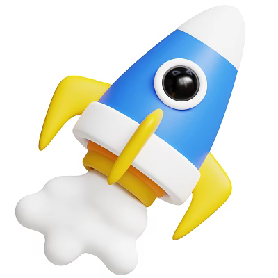 Colorful 3D Toy Rocket Design With Blue Yellow White Body And Smoke Trail 3d model