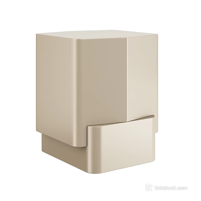 Beige Modern Minimalist Side Table With Sleek Drawer And Smooth Compact Structure 3d model