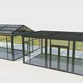 Modern Glass Canopy Structure with Metal Frame and Contemporary Outdoor Design