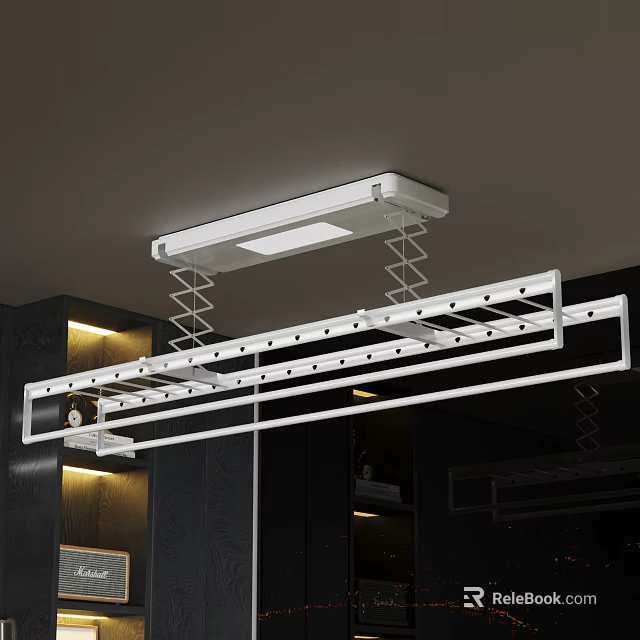 Smart Clothes Drying Rack With Motorized Ceiling Mount And Automatic Lighting 3d model 