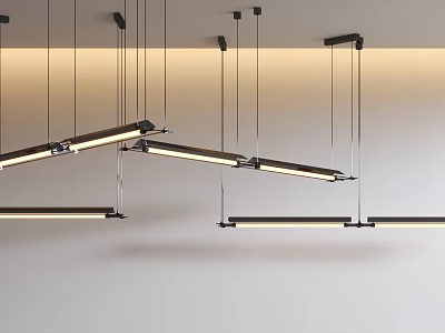 Modern Linear Pendant Light with Sleek Metal Frame and Warm Glow for Contemporary Dining Room 3d model