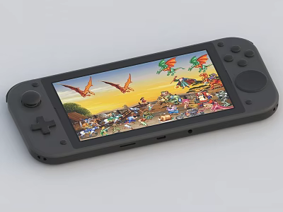 Handheld Game Console With Vibrant Dinosaur Characters On Colorful Game Screen 3d model