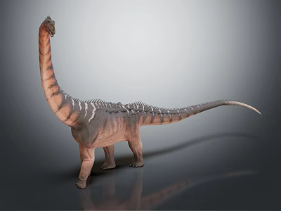 Detailed Sauropod Dinosaur Model With Long Neck Striped Skin And Tail 3d model