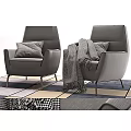 Modern Gray Single Sofa with Soft Pillow Plush Blanket and Metal Legs