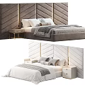 Double Bed with Chevron Velvet Headboard and Modern Bedside Tables in Neutral Tones