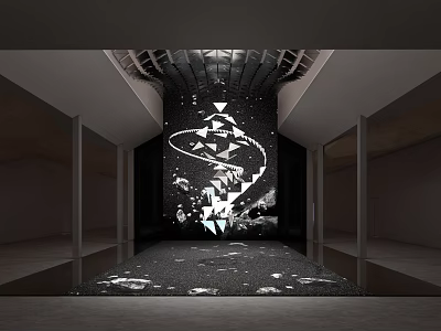 Contemporary Art Installation With Abstract Geometric Patterns And Light Projection In Gallery Space 3d model
