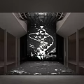 Contemporary Art Installation With Abstract Geometric Patterns And Light Projection In Gallery Space
