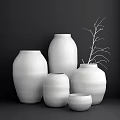 Modern Ceramic Vases with Black and White Brushstroke Patterns Various Sizes and Dried Branch Decor