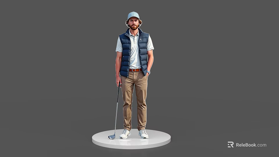 Game Movie Character Wearing Blue Vest White Tshirt And Khaki Pants With Golf Club 3d model 
