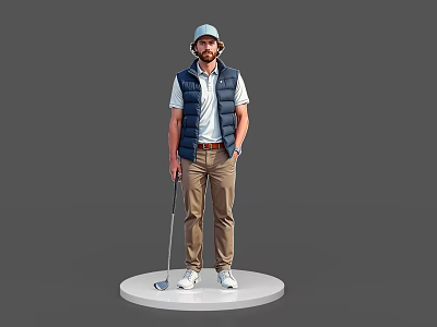 Game Movie Character Wearing Blue Vest White Tshirt And Khaki Pants With Golf Club 3d model