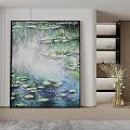 Water Lilies Painting In Modern Interior With Wall Art And Decorative Vase