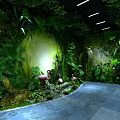 Lush Green Plant Decor With Tree Branch Archway And Large Aquarium Featuring Colorful Fish