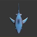 Cartoon Blue Shark Toy With White Body Red Stripes Smiling Face And Blue Eyes