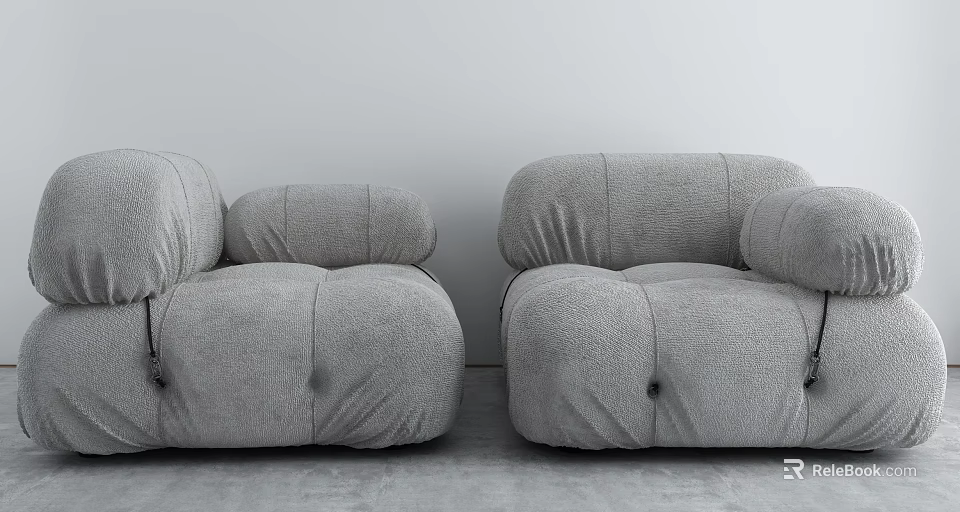 Modern Gray Fabric Single Sofa with Plush Cushions and Rounded Armrests 3d model