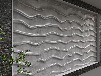 Gray Wavy Texture Background Wall For Modern Interior Design With Smooth Lines 3d model