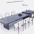 Modern Bar Counter With Marble Top White Chairs And Green Plant Decor