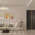 Warm Cream Style Living And Dining Room With Comfortable Sofa And Artistic Wall Decorations