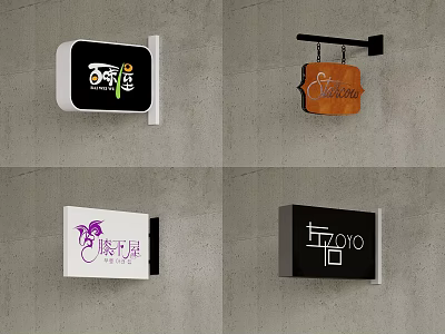 Modern Wall Lights with Various Logos and Diverse Designs Mounted on Grey Walls 3d model