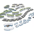 Modern Hotel Buildings With Green Rooftops Interconnected Circular Layout And Unique Structures 3d model