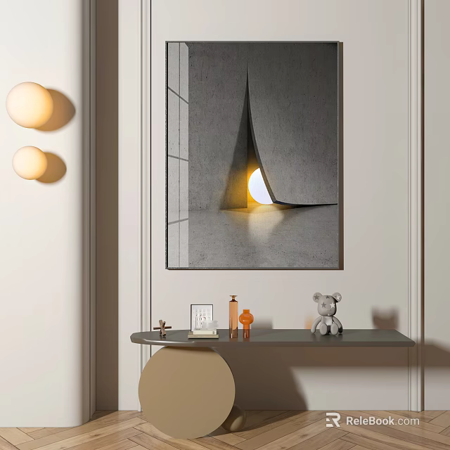 Modern Interior Decor With Abstract Painting Wall Lamps And Table Decor Items 3d model 