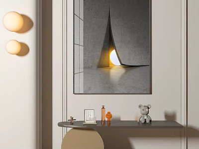 Modern Interior Decor With Abstract Painting Wall Lamps And Table Decor Items 3d model