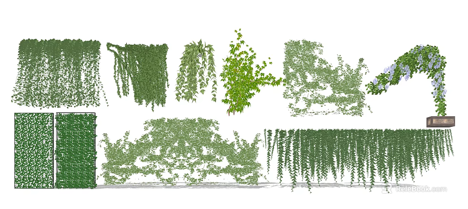 Various Types of Decorative Vines with Hanging and Climbing Green Leaves for Decoration 3d model 