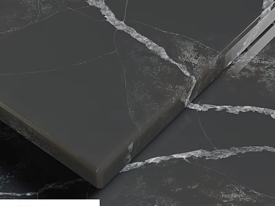 Black Marble Countertop Construction With White Veins And Smooth Edge Design 3d model