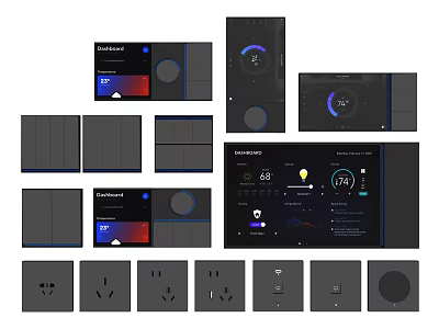 Modern Smart Switch Panels With Digital Displays Sockets And Various Designs 3d model