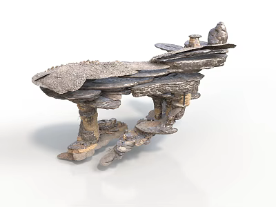 Natural Rock Sculptural Structure With Mushroom Like Forms And Stacked Layers 3d model