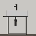 Modern Minimalist Bathroom Washbasin With White Sink Metal Stand Faucet And Wooden Floor