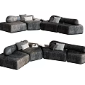Comfortable Gray Sectional Sofa With Textured Fabric And Modern Accent Cushions 3d model
