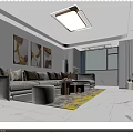 Modern Living Dining Room Interior Design With Sofa Pillows Coffee Table Yellow Gray Rug And City View