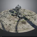 Classic Outdoor Fountain With Circular Stone Paved Base And Column Structure