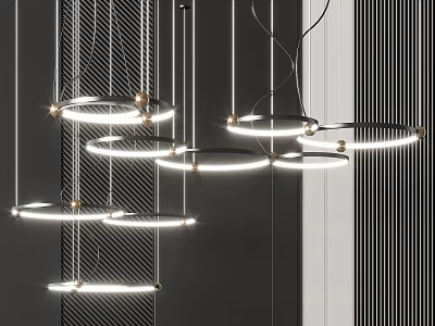 Elegant Modern Chandelier With Circular Illuminated Rings And Hanging Metal Structure 3d model