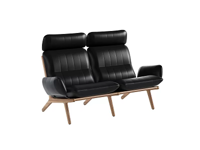 Black Leather Two Seater Sofa With Modern Design And Wooden Legs 3d model