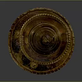 Golden Ornate Household Item With Curved Base Lid And Decorative Designs
