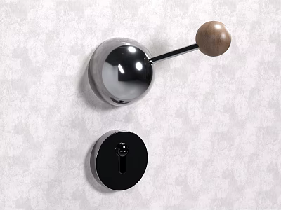 Modern Chrome Door Handle With Wooden Knob And Black Keyhole On Textured Wall 3d model